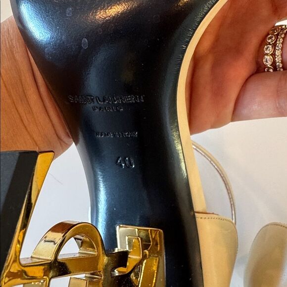 Saint Laurent Opyum YSL Logo Beige Gold High Heel Sandal Size EU 40 US 10 - Picture 10 of 11